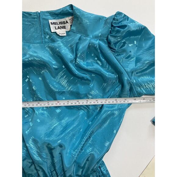 Vintage 80s Melissa Lane Womens Dress Sz 12 Turquise Secretary Midi Long Sleeves - Picture 7 of 10